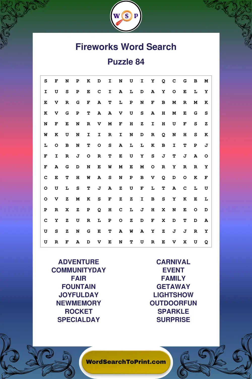 Fireworks Word Search Puzzle 84