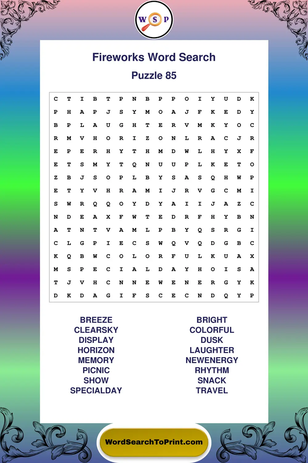 Fireworks Word Search Puzzle 85