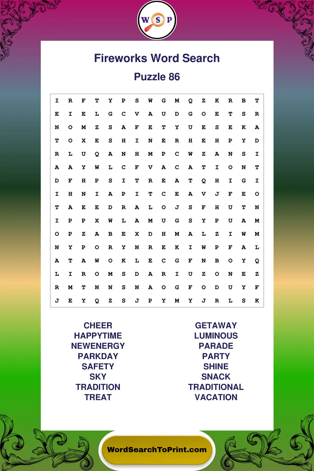 Fireworks Word Search Puzzle 86