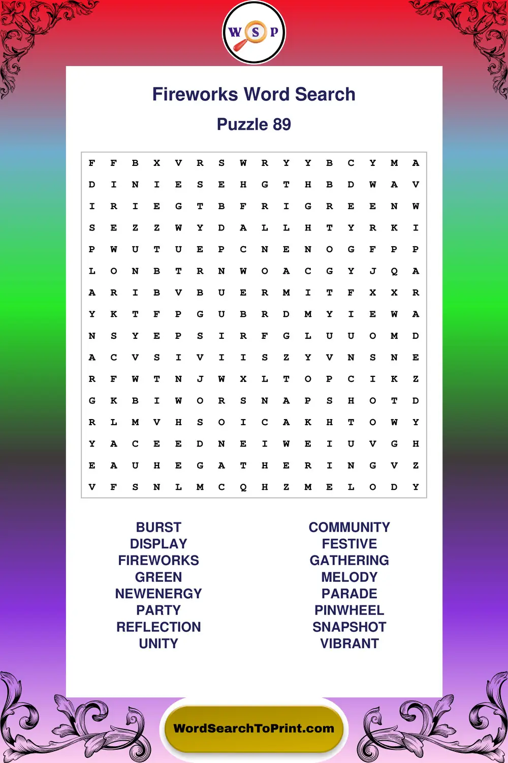 Fireworks Word Search Puzzle 89