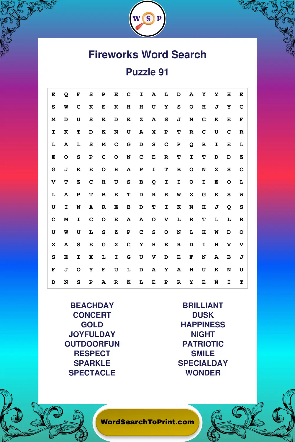 Fireworks Word Search Puzzle 91