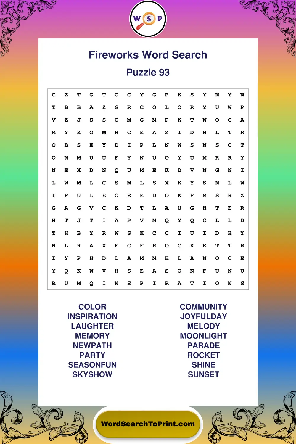 Fireworks Word Search Puzzle 93