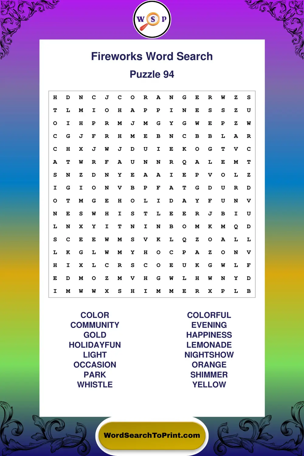 Fireworks Word Search Puzzle 94