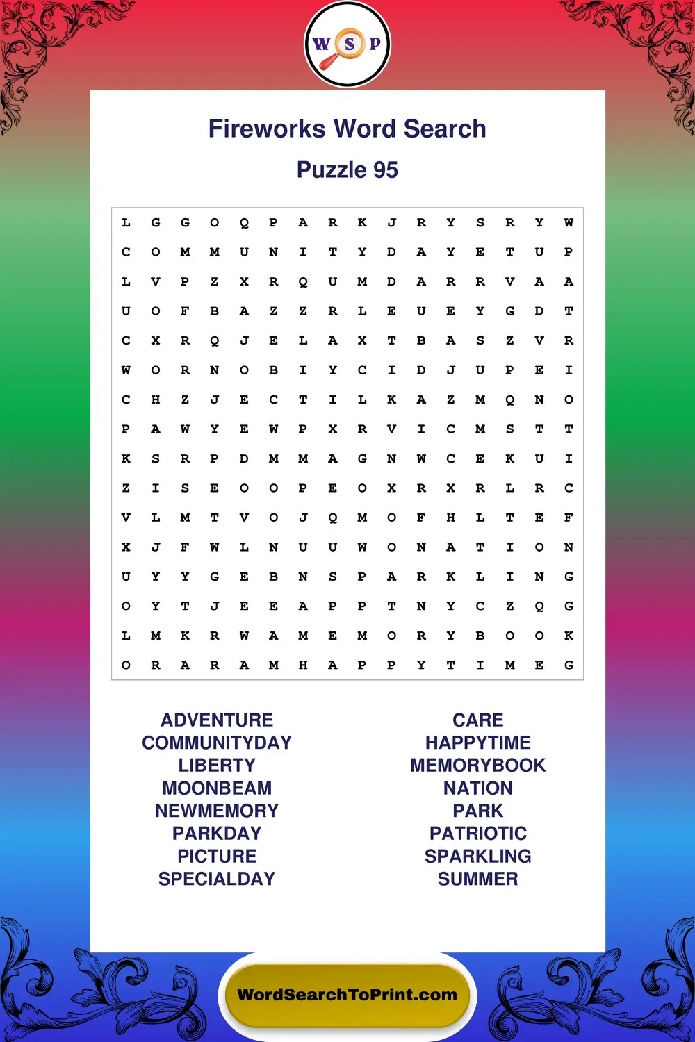 Fireworks Word Search Puzzle 95