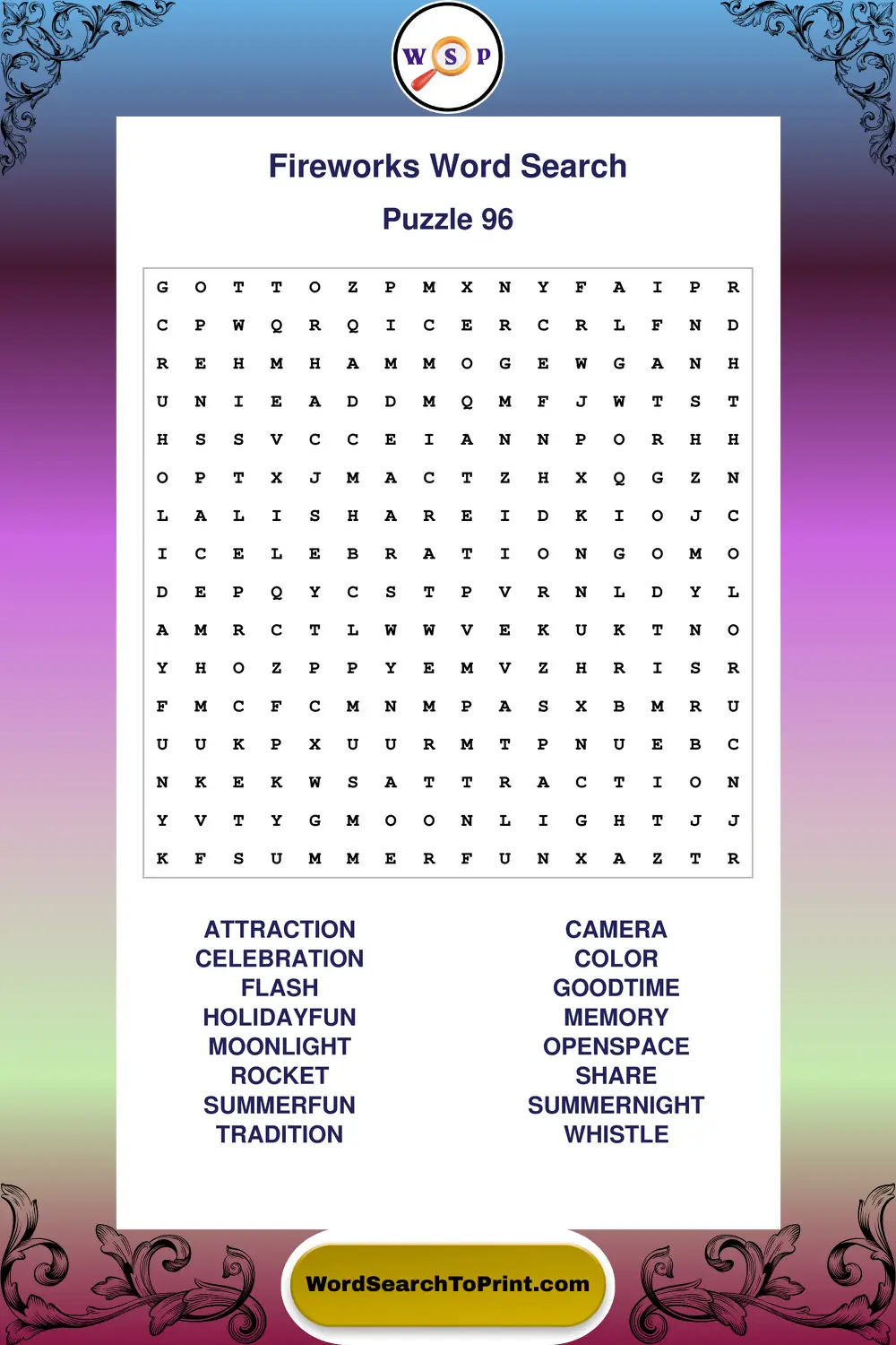 Fireworks Word Search Puzzle 96