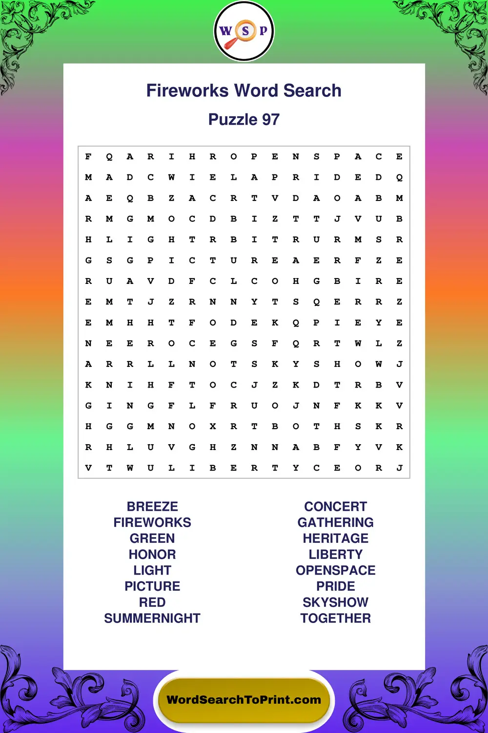 Fireworks Word Search Puzzle 97