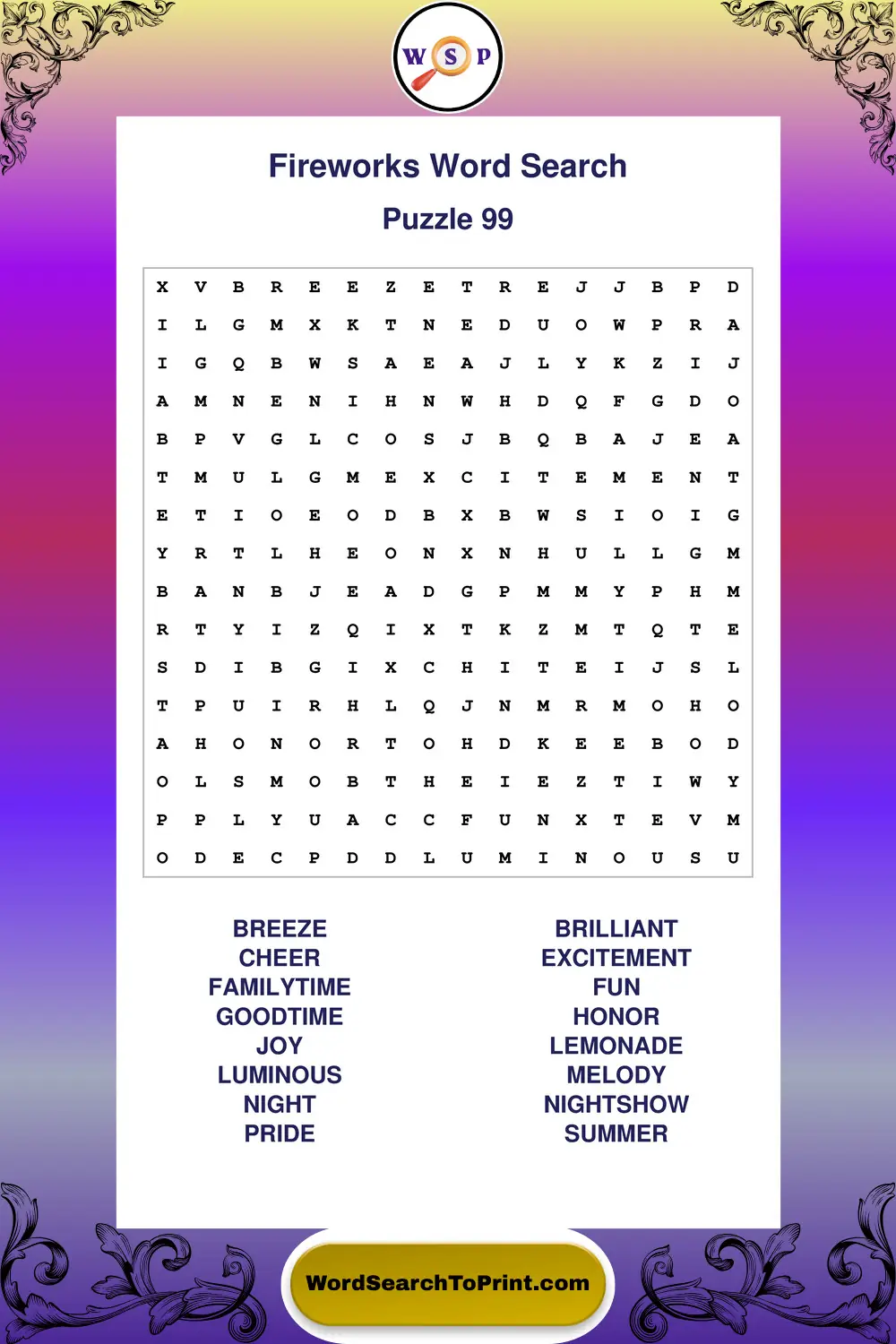 Fireworks Word Search Puzzle 99