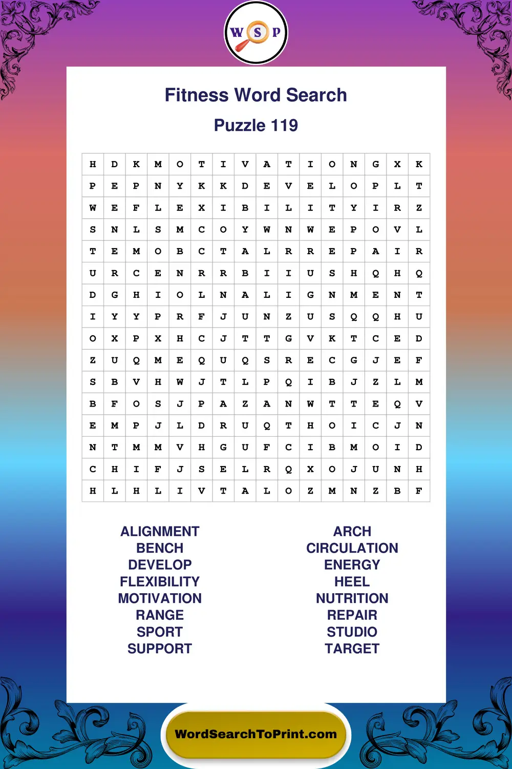Fitness Word Search Puzzle 119