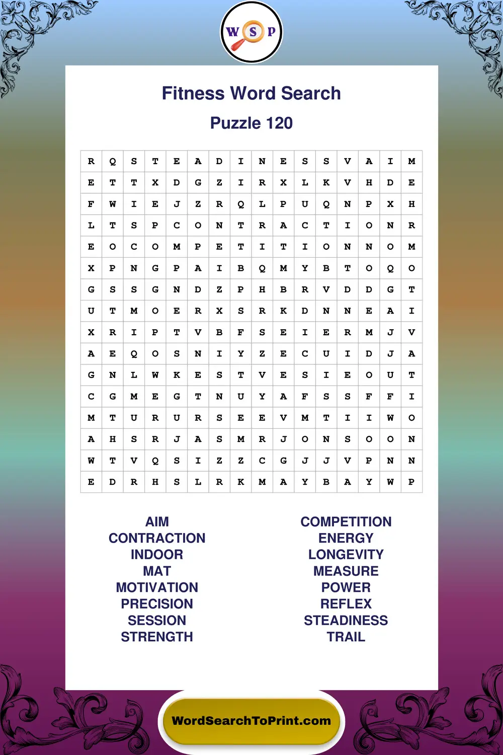 Fitness Word Search Puzzle 120