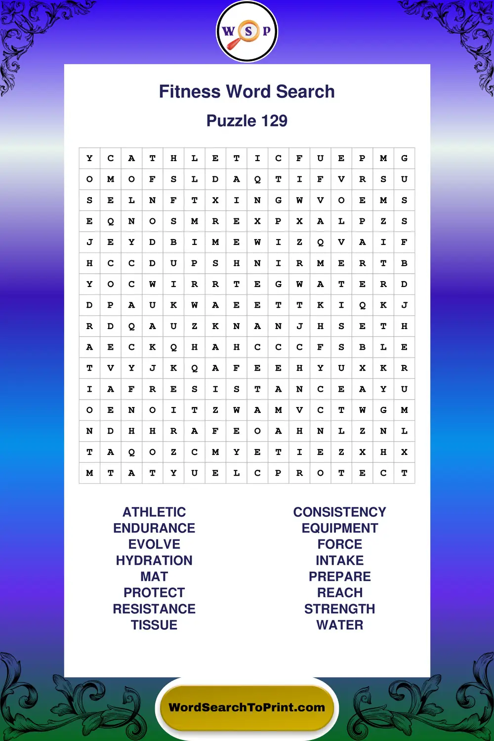 Fitness Word Search Puzzle 129