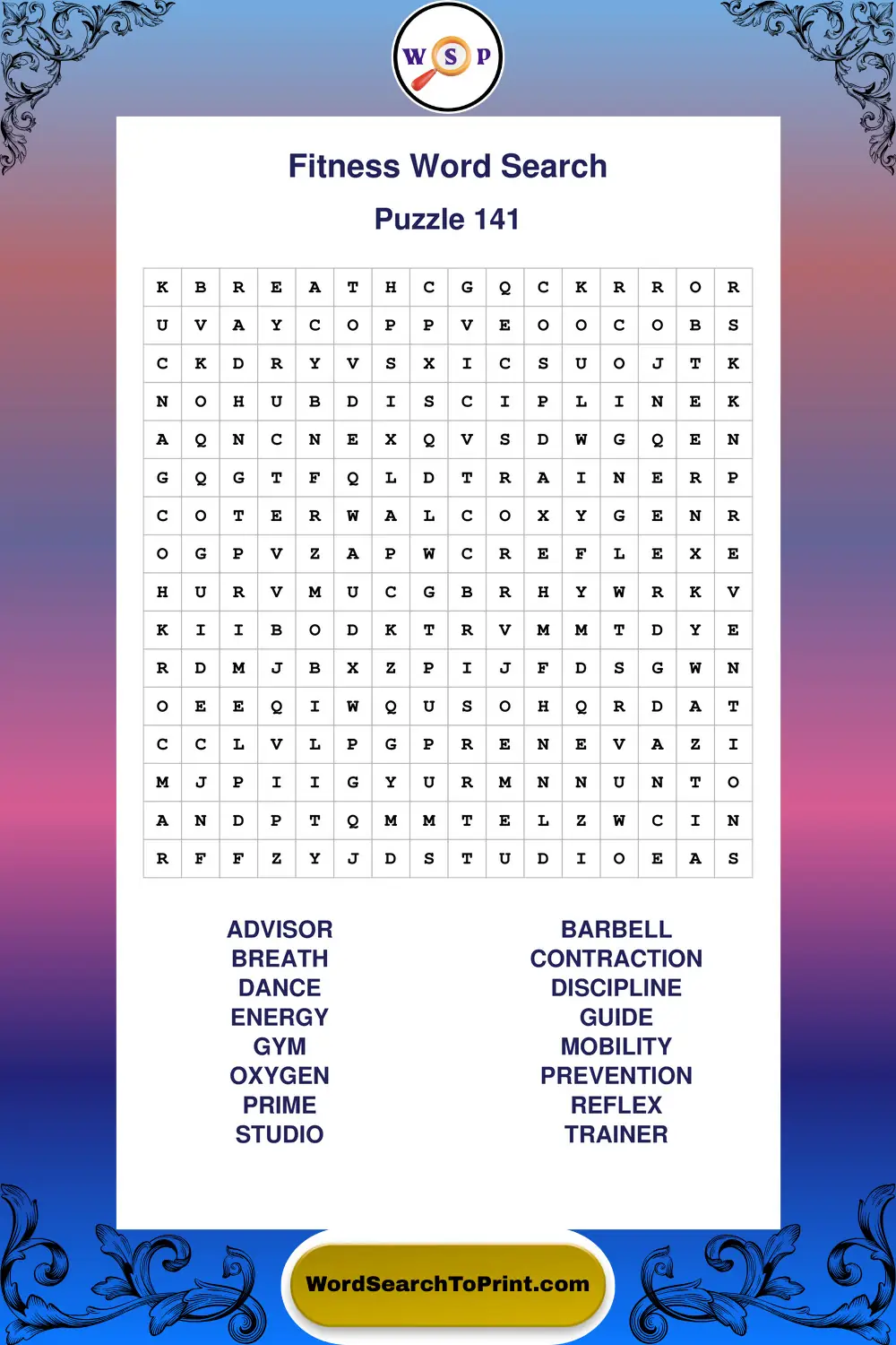 Fitness Word Search Puzzle 141