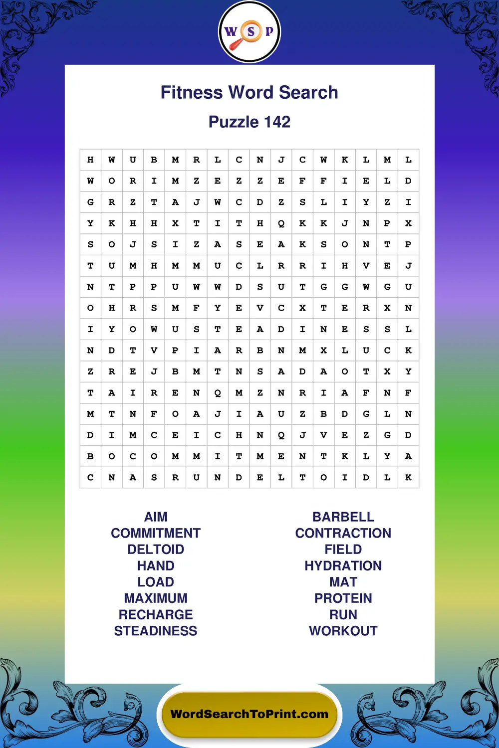Fitness Word Search Puzzle 142