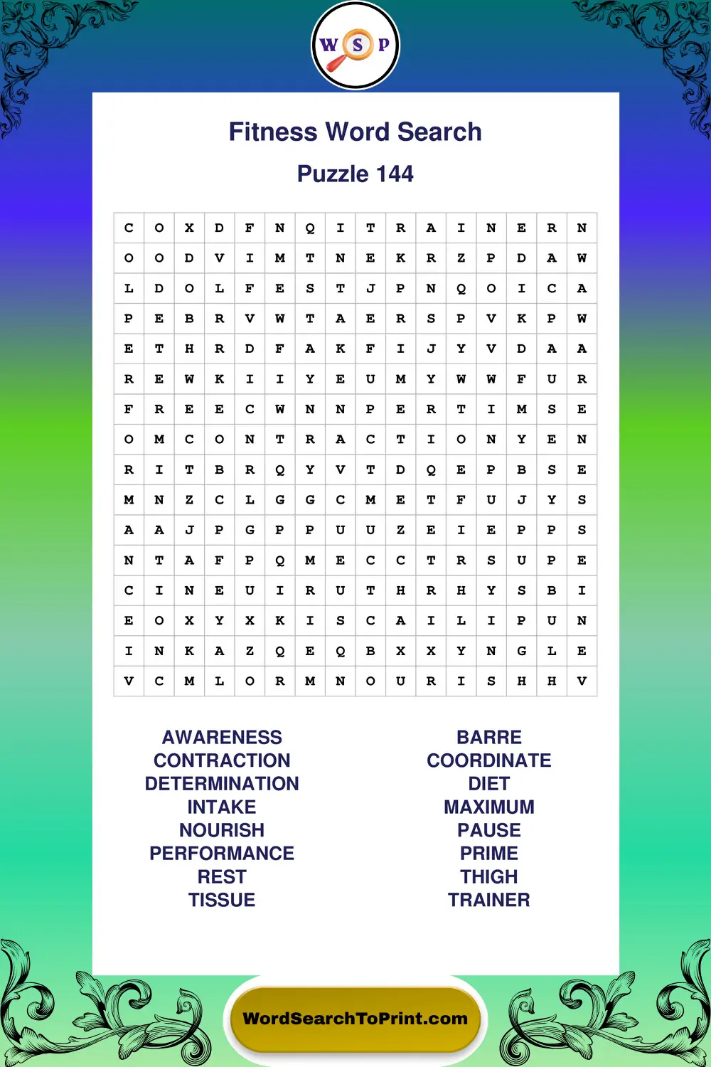 Fitness Word Search Puzzle 144