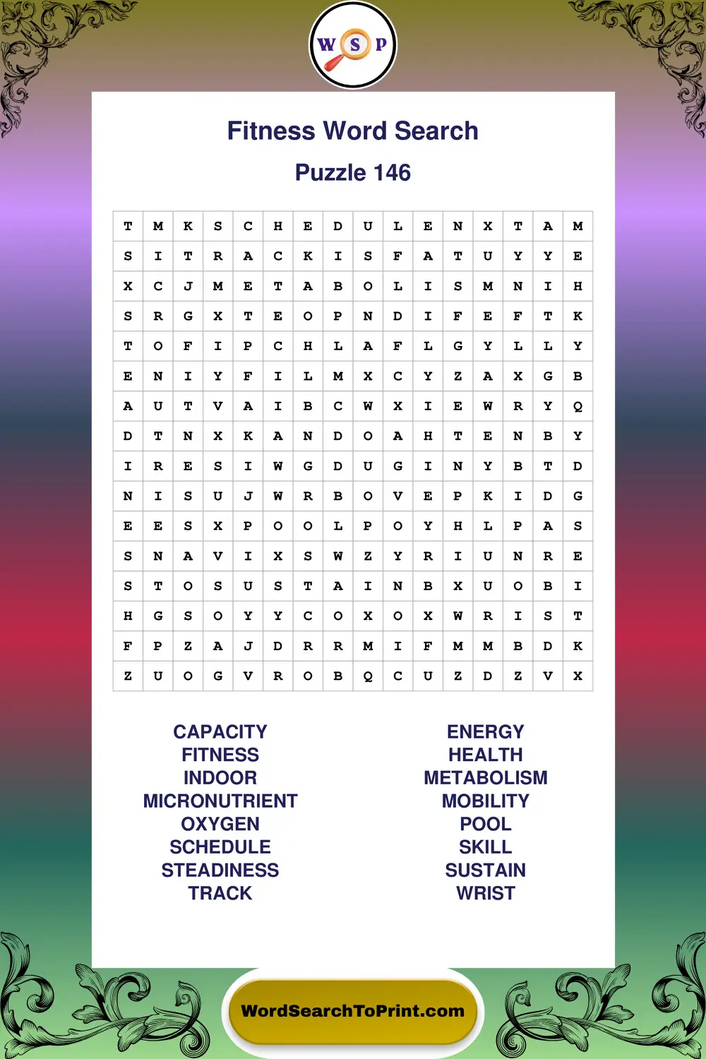 Fitness Word Search Puzzle 146