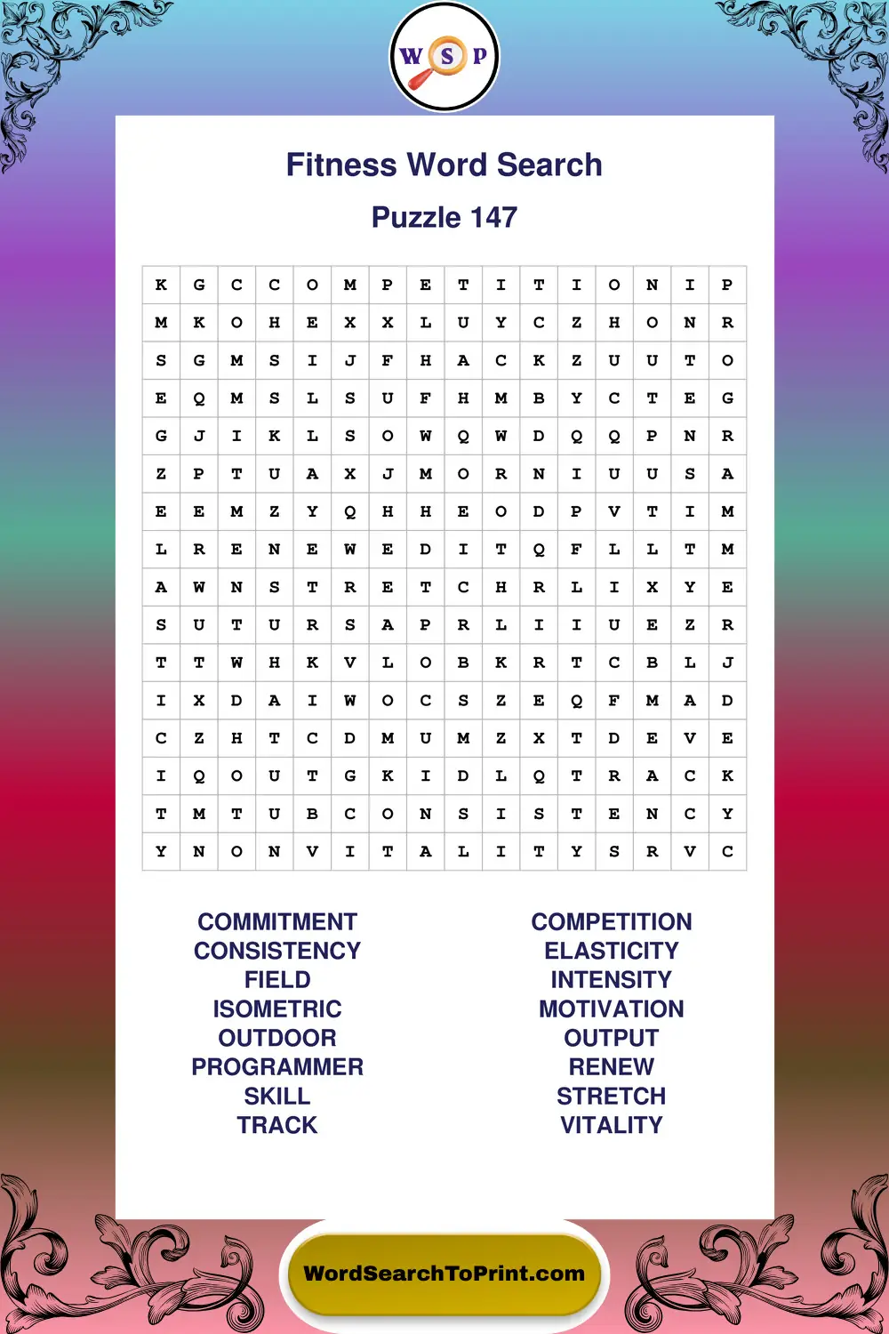 Fitness Word Search Puzzle 147