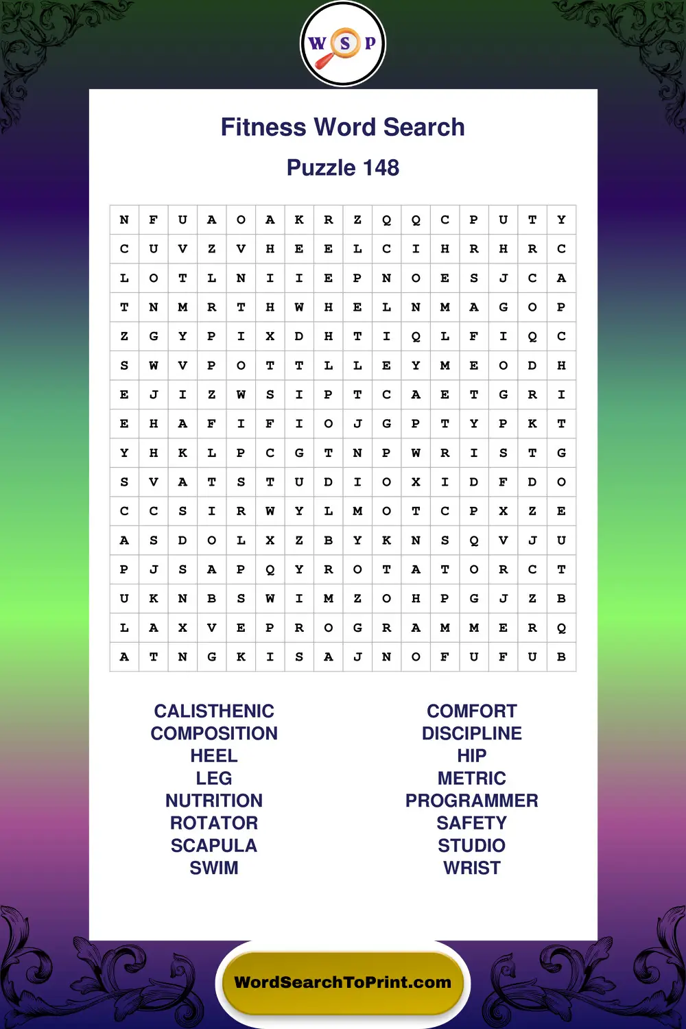 Fitness Word Search Puzzle 148