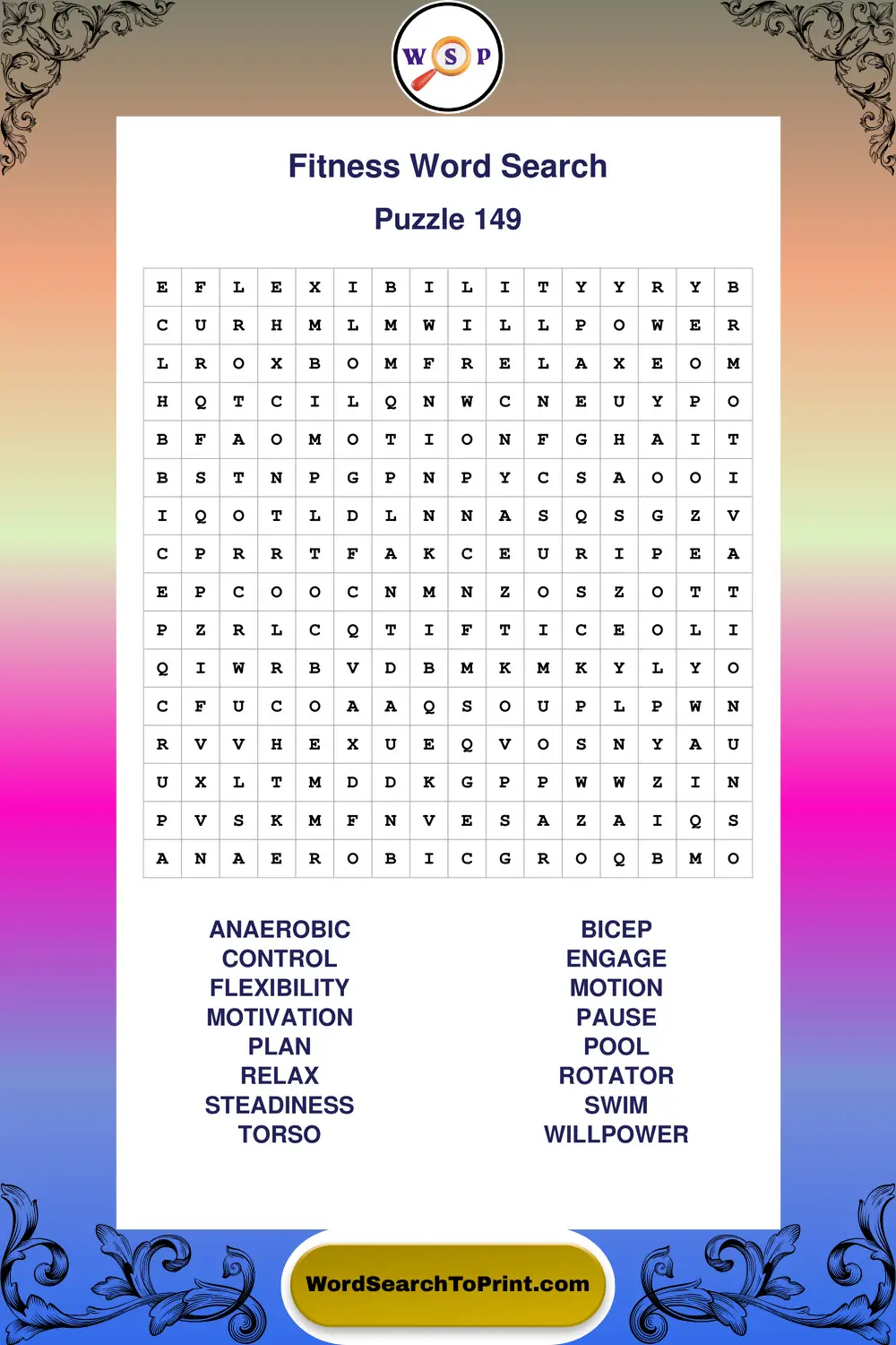 Fitness Word Search Puzzle 149