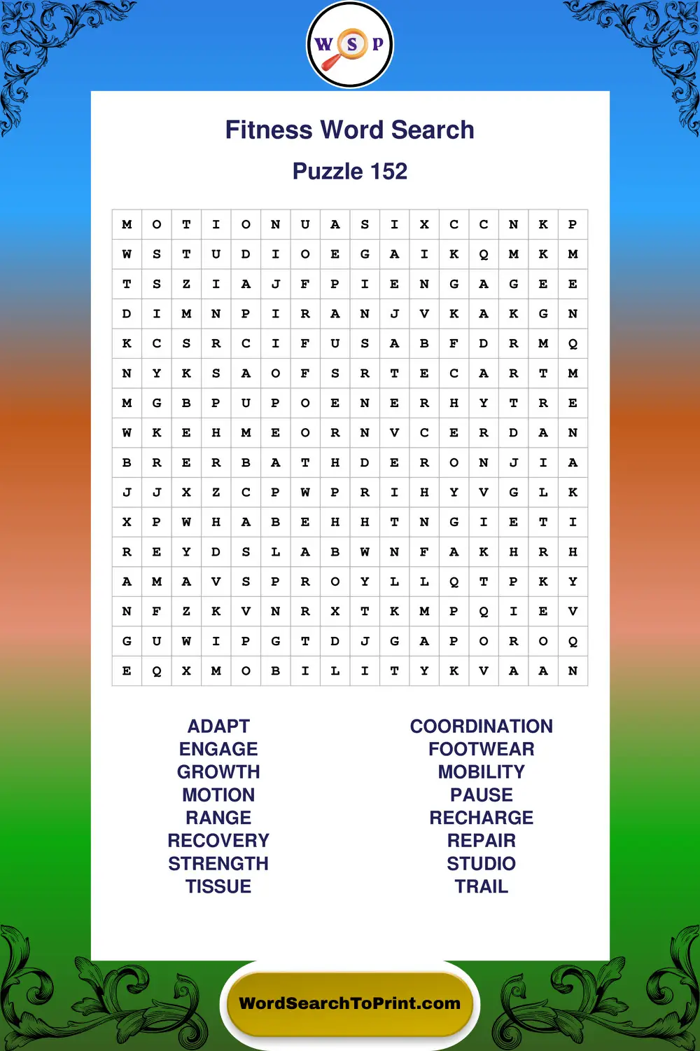 Fitness Word Search Puzzle 152