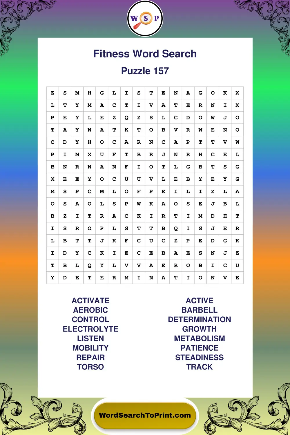 Fitness Word Search Puzzle 157