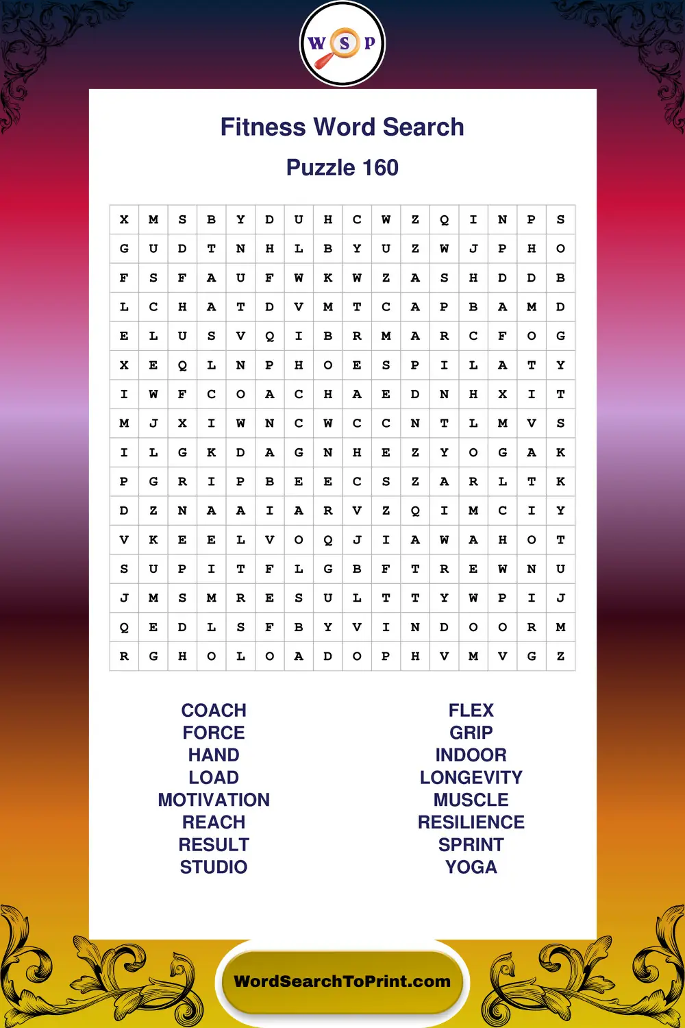 Fitness Word Search Puzzle 160