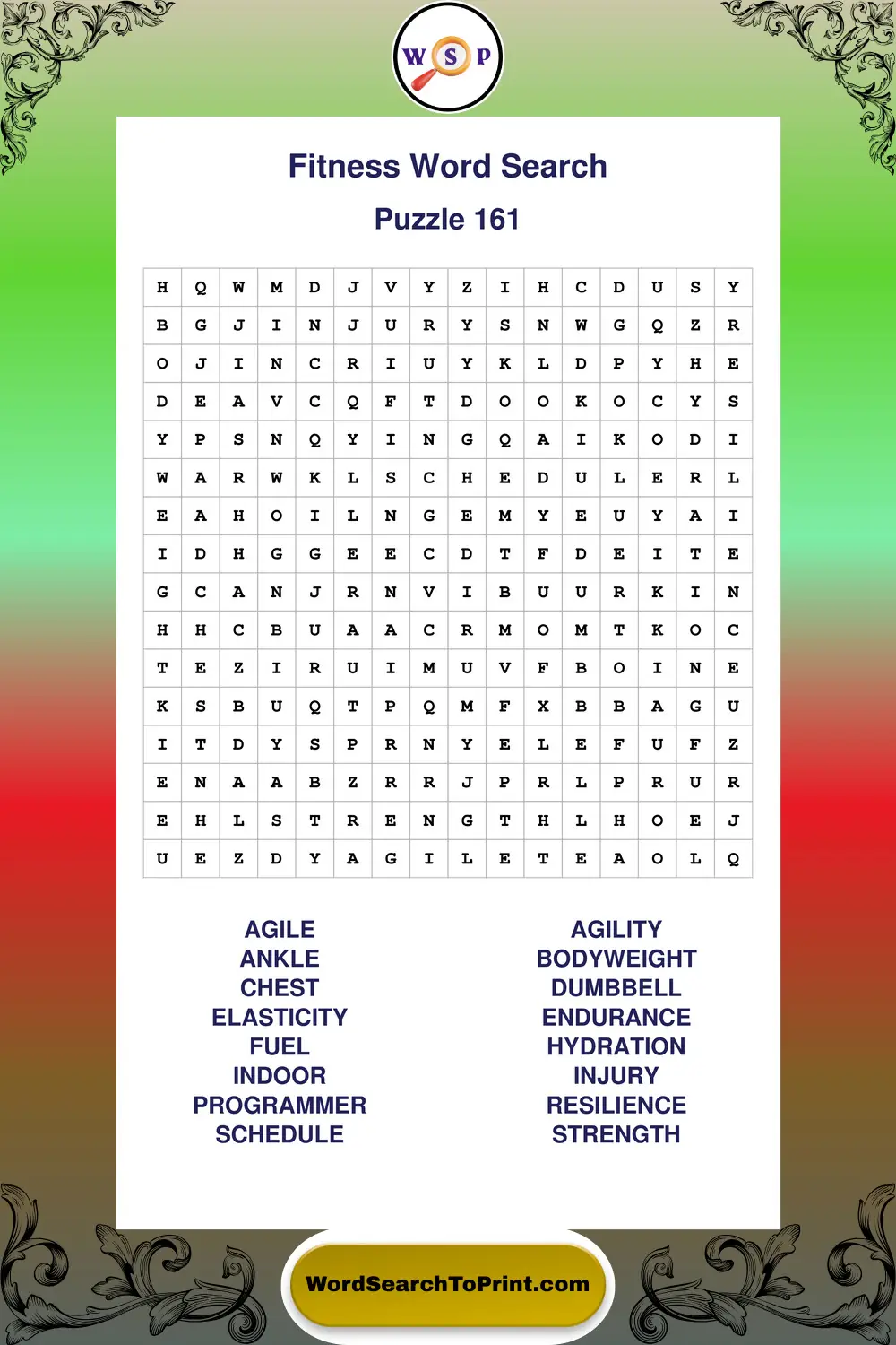 Fitness Word Search Puzzle 161
