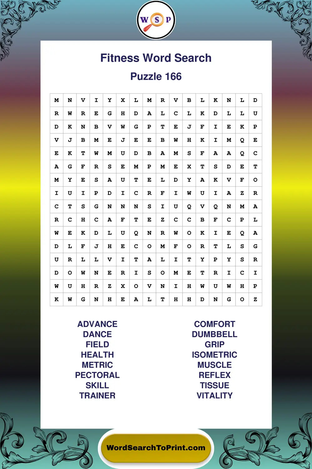 Fitness Word Search Puzzle 166