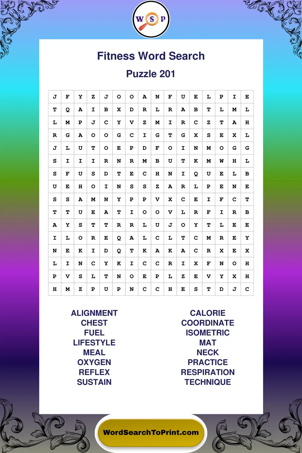 Fitness Word Search Puzzle 201