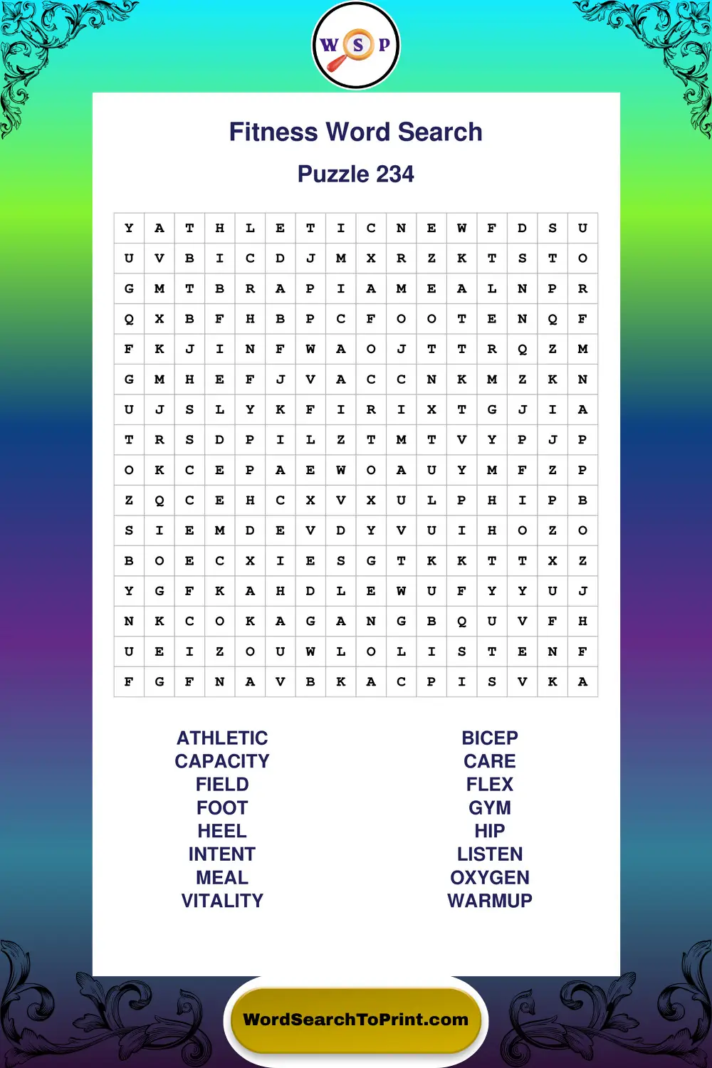 Fitness Word Search Puzzle 234