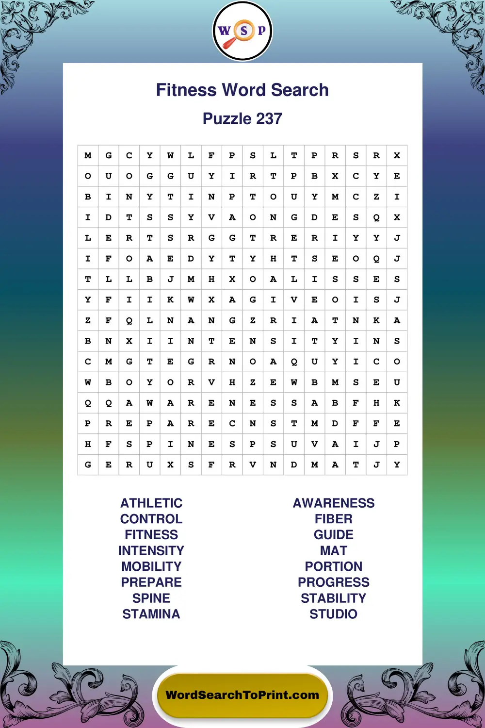 Fitness Word Search Puzzle 237