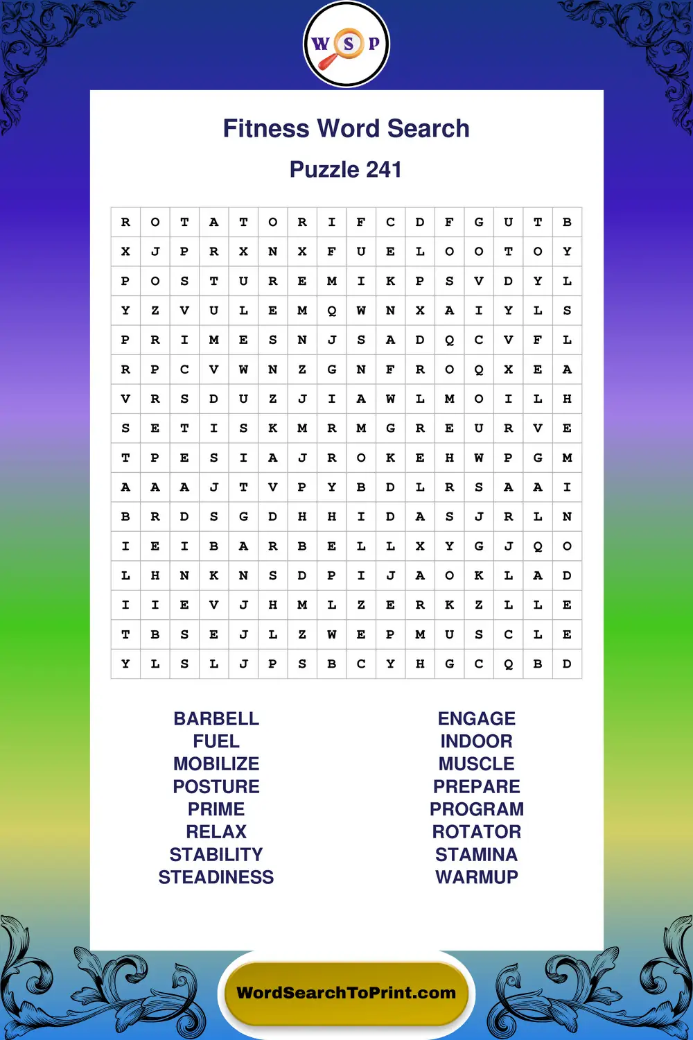 Fitness Word Search Puzzle 241