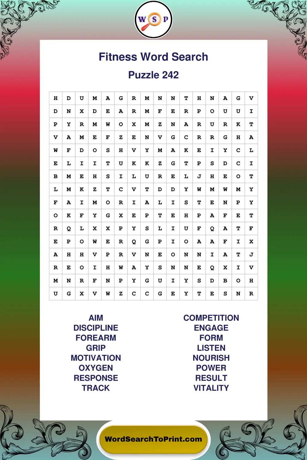 Fitness Word Search Puzzle 242
