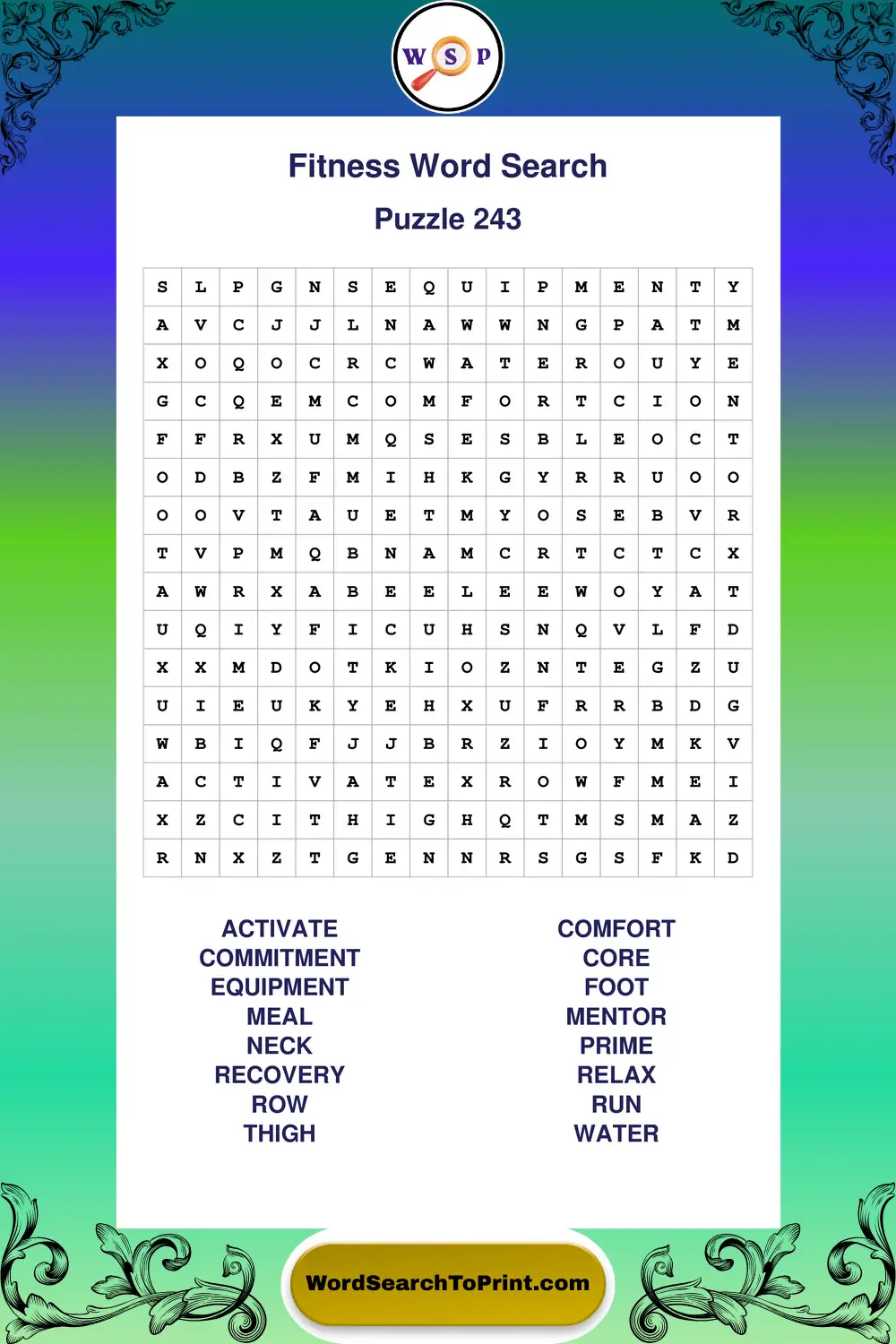 Fitness Word Search Puzzle 243