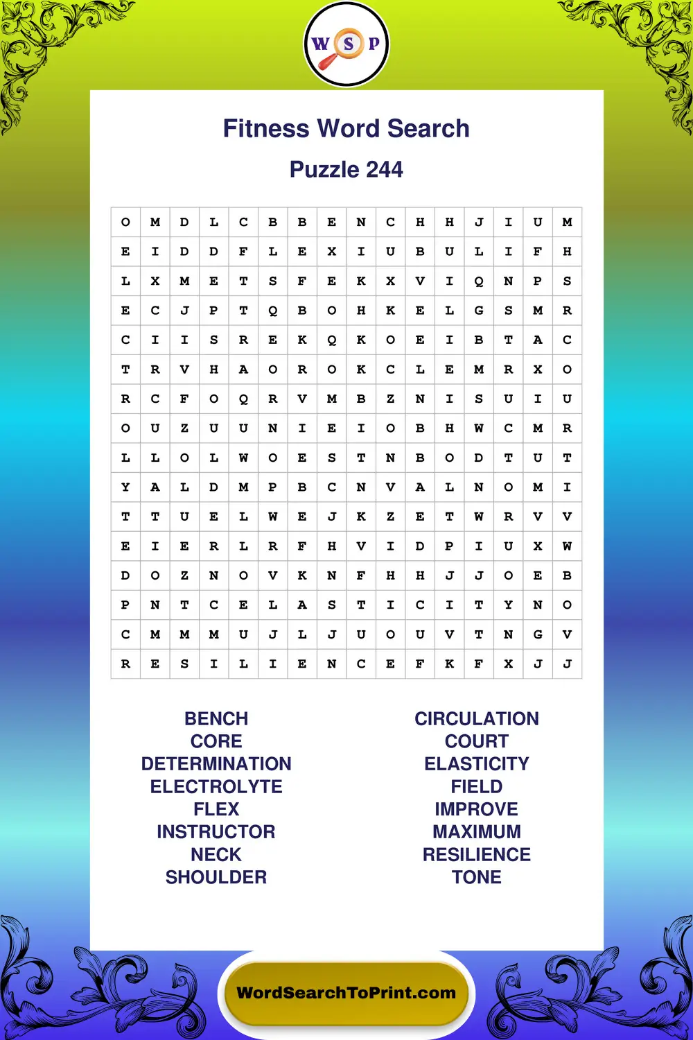 Fitness Word Search Puzzle 244