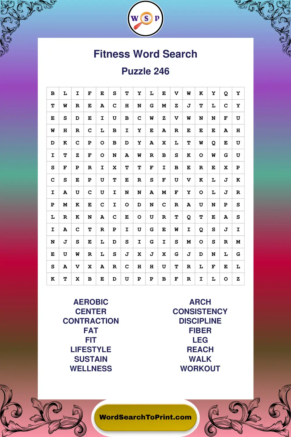 Fitness Word Search Puzzle 246