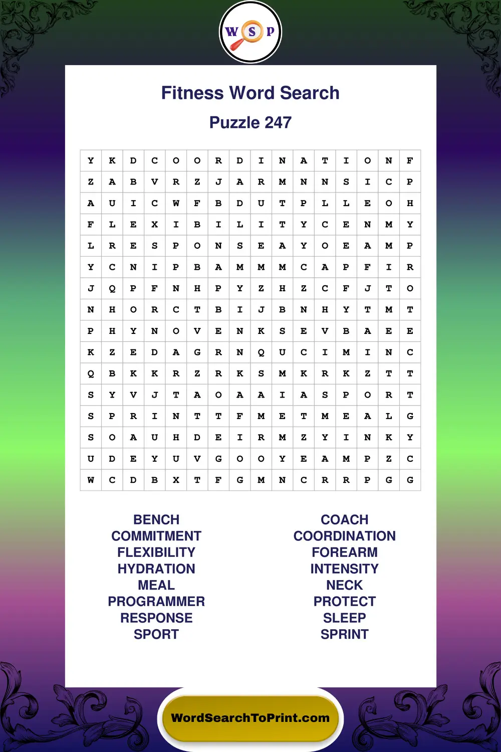 Fitness Word Search Puzzle 247