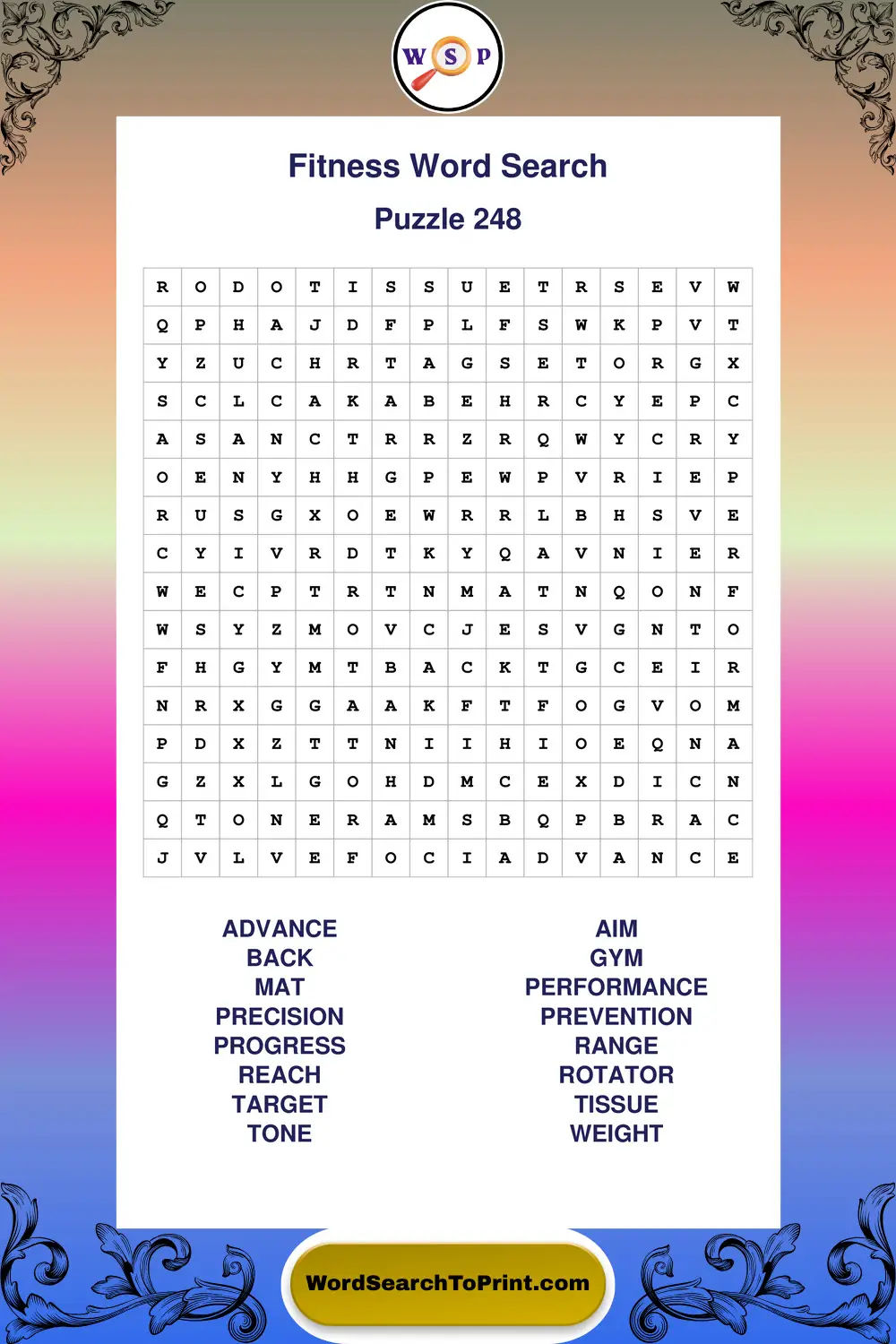 Fitness Word Search Puzzle 248