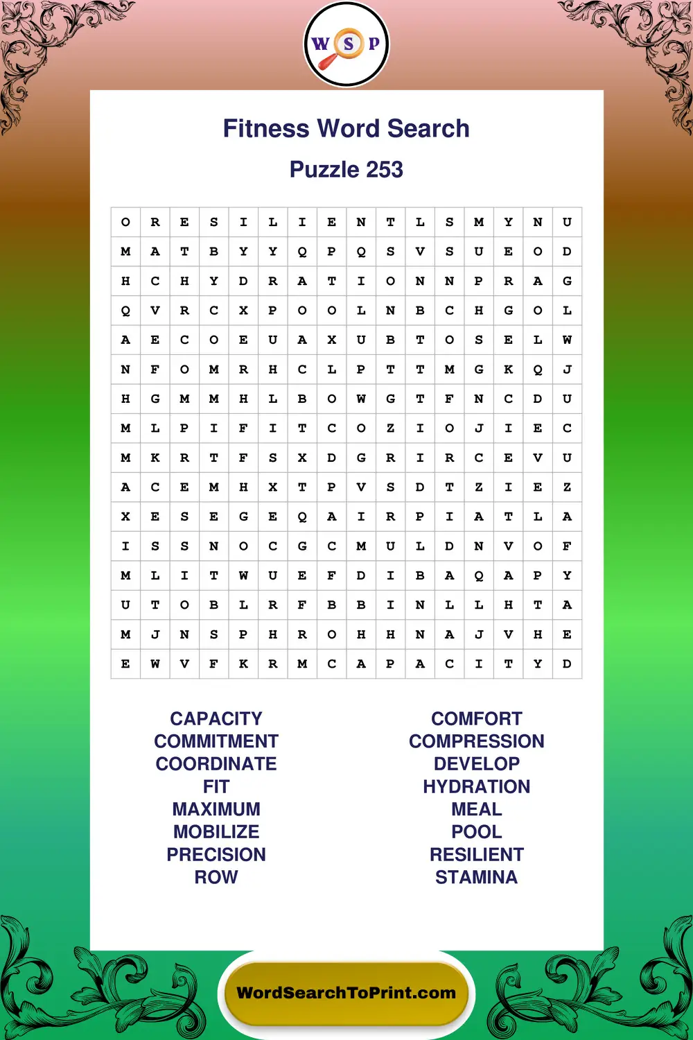 Fitness Word Search Puzzle 253