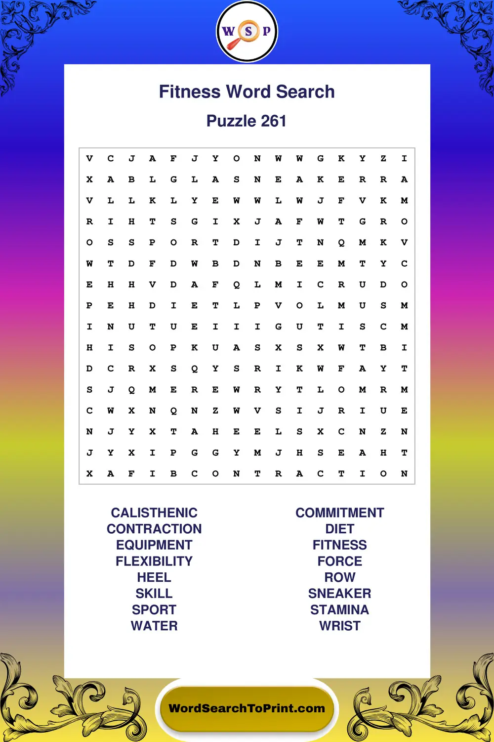Fitness Word Search Puzzle 261