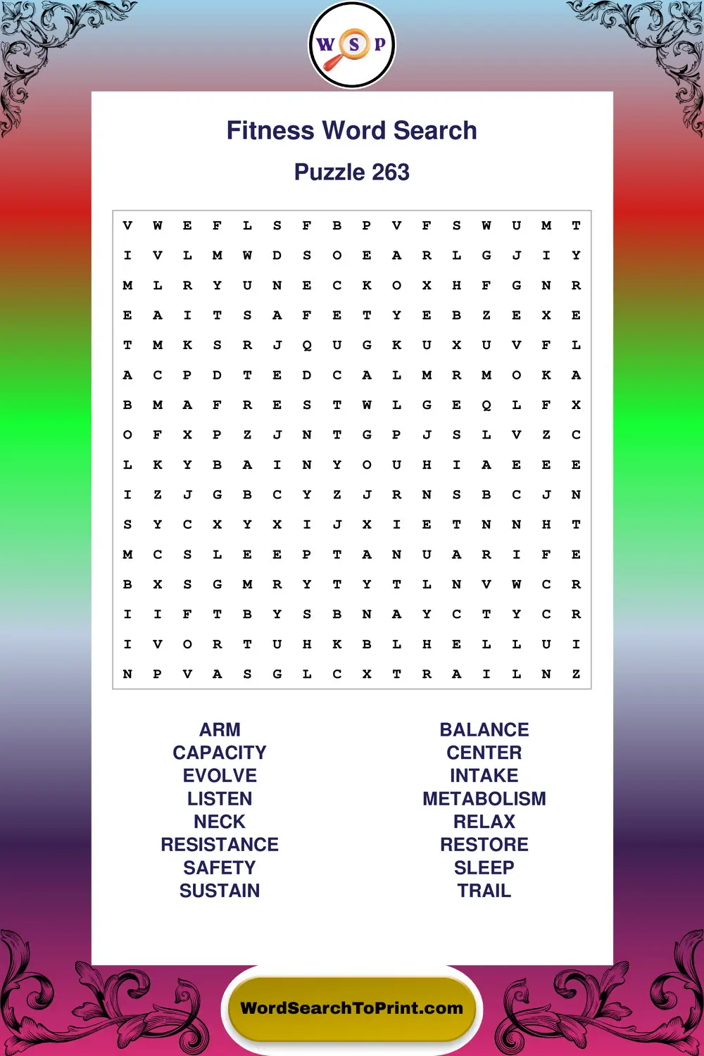 Fitness Word Search Puzzle 263