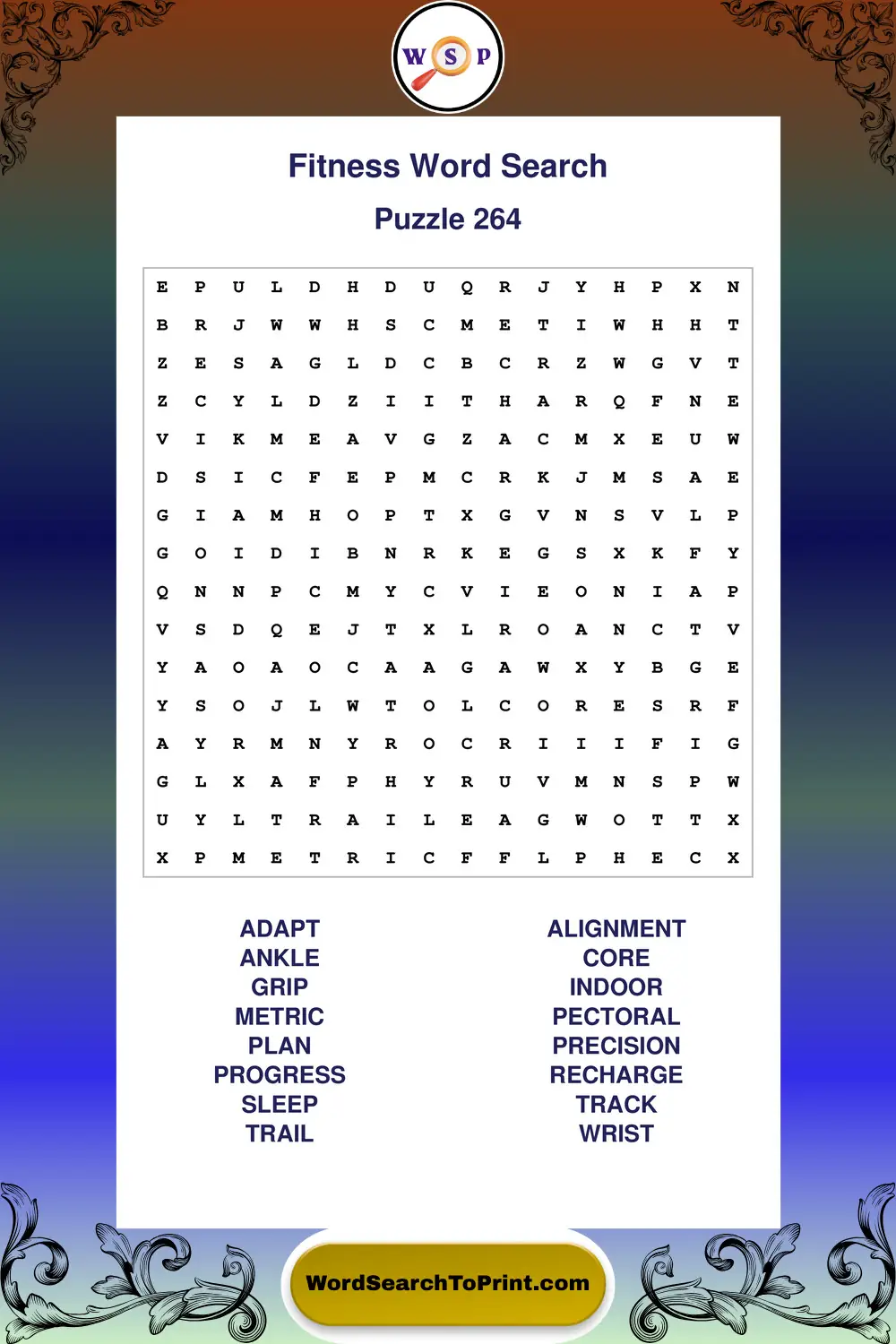 Fitness Word Search Puzzle 264