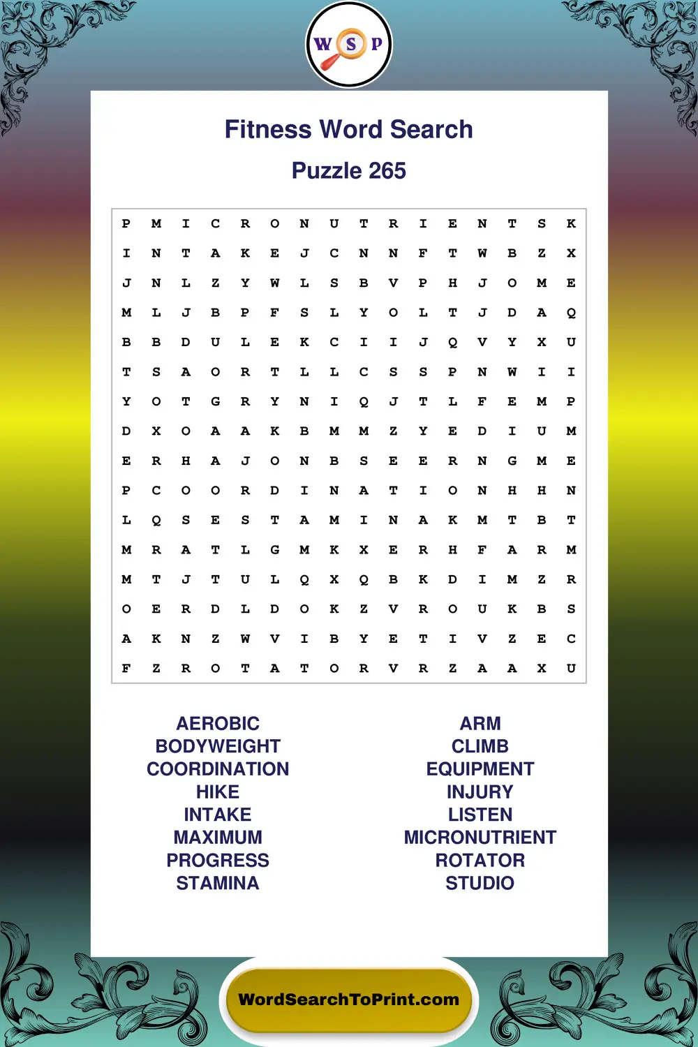 Fitness Word Search Puzzle 265
