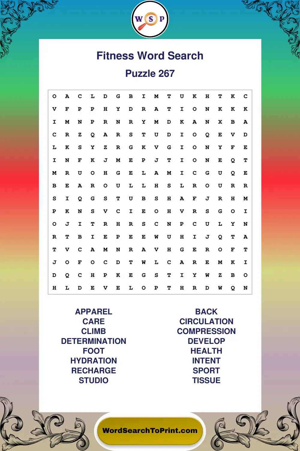 Fitness Word Search Puzzle 267