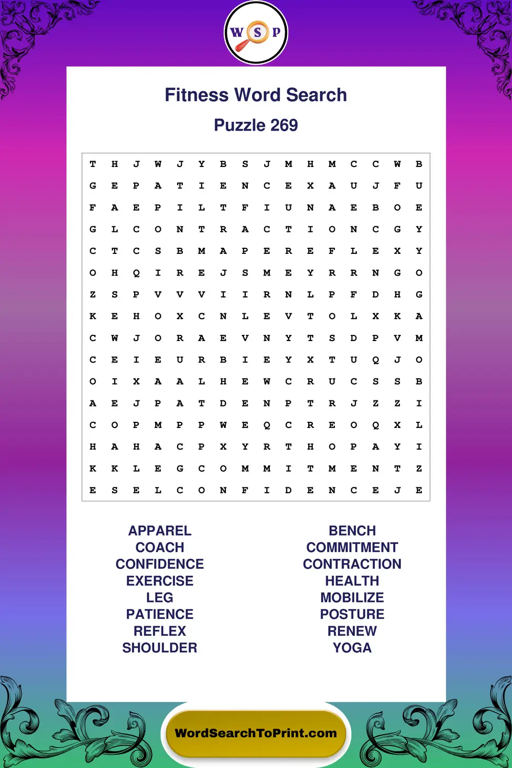 Fitness Word Search Puzzle 269