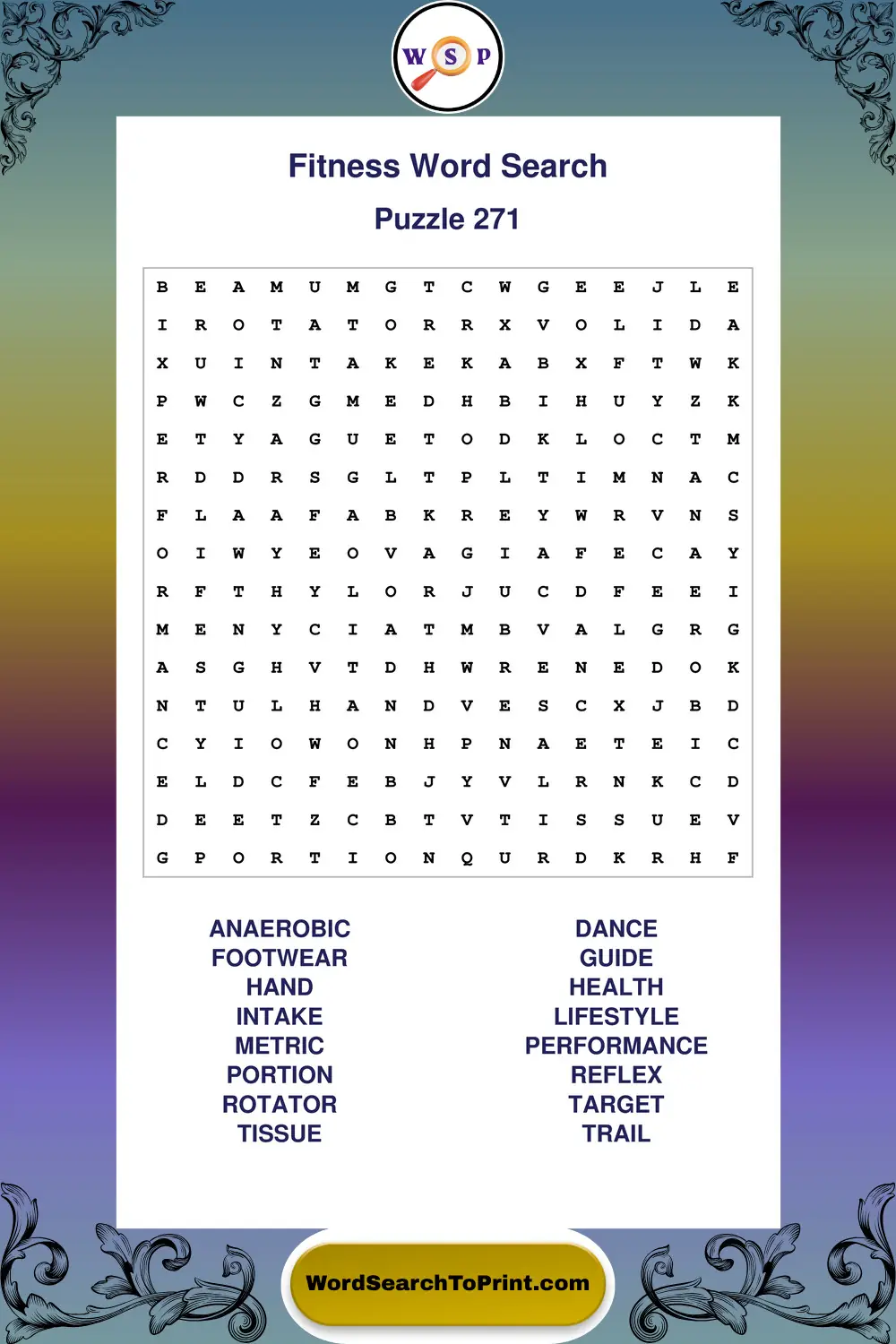 Fitness Word Search Puzzle 271