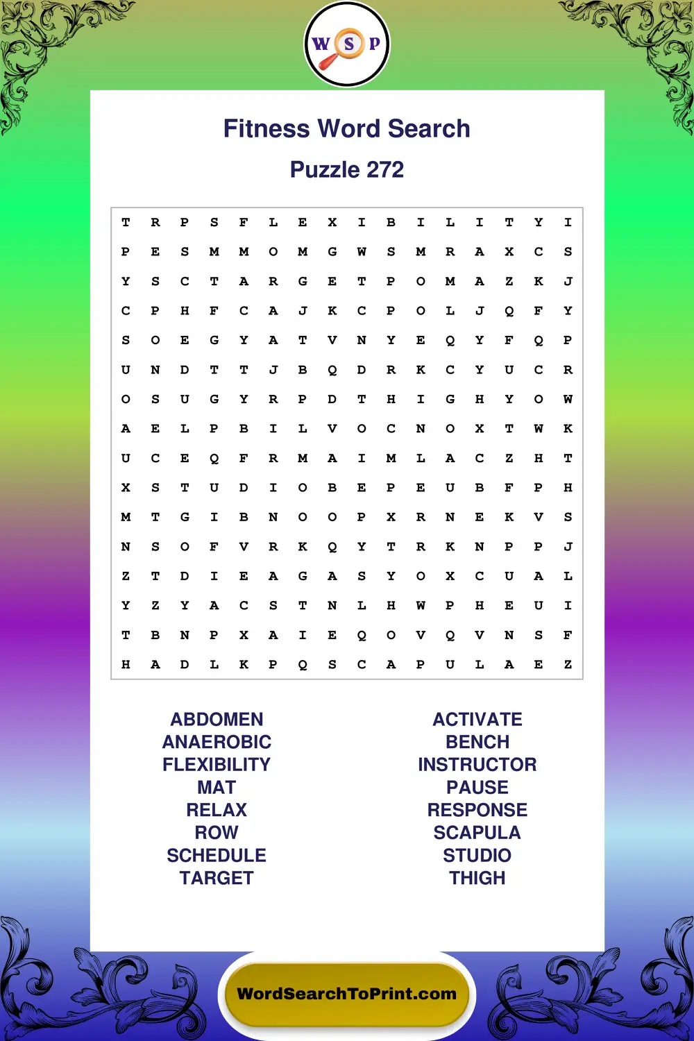 Fitness Word Search Puzzle 272