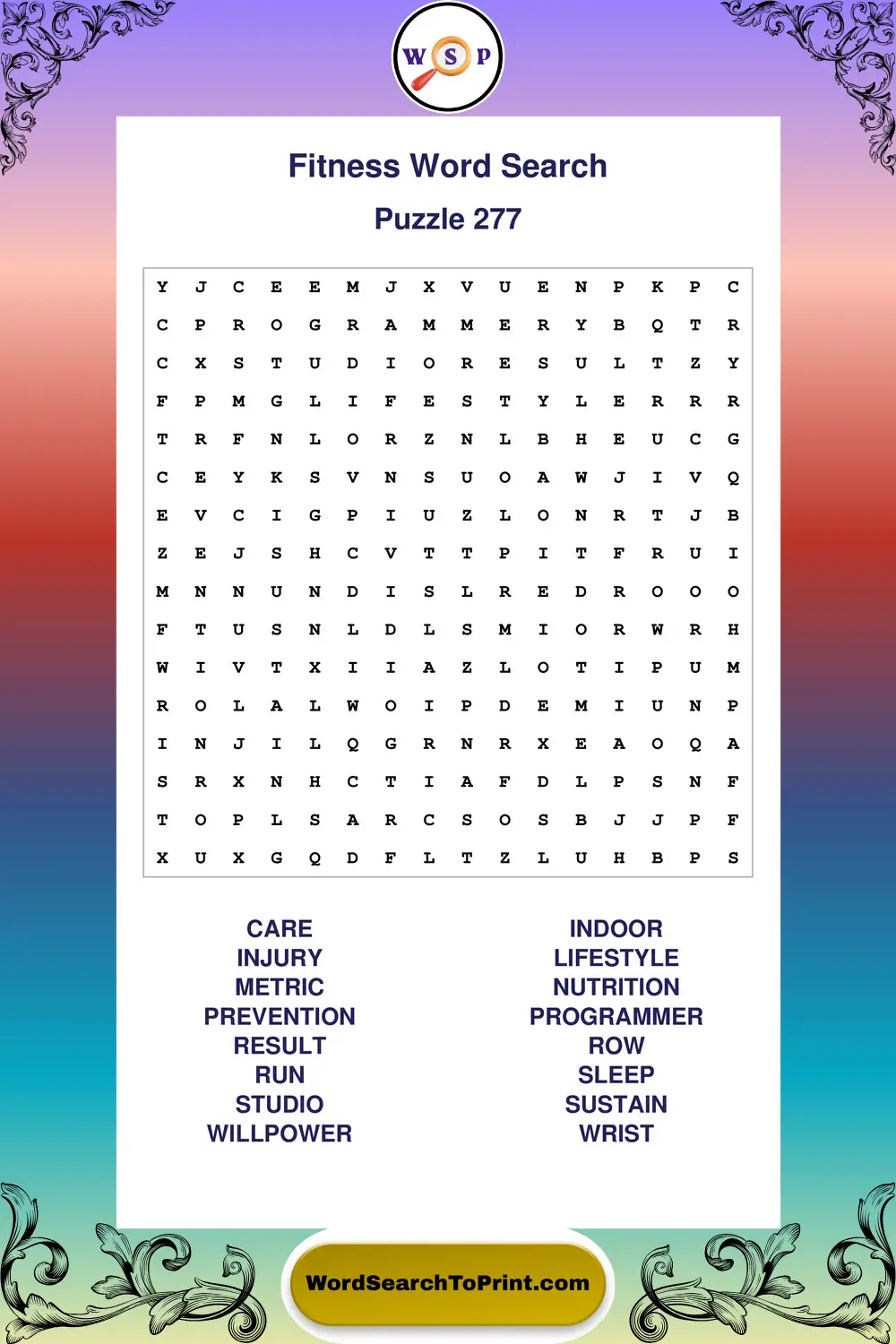 Fitness Word Search Puzzle 277