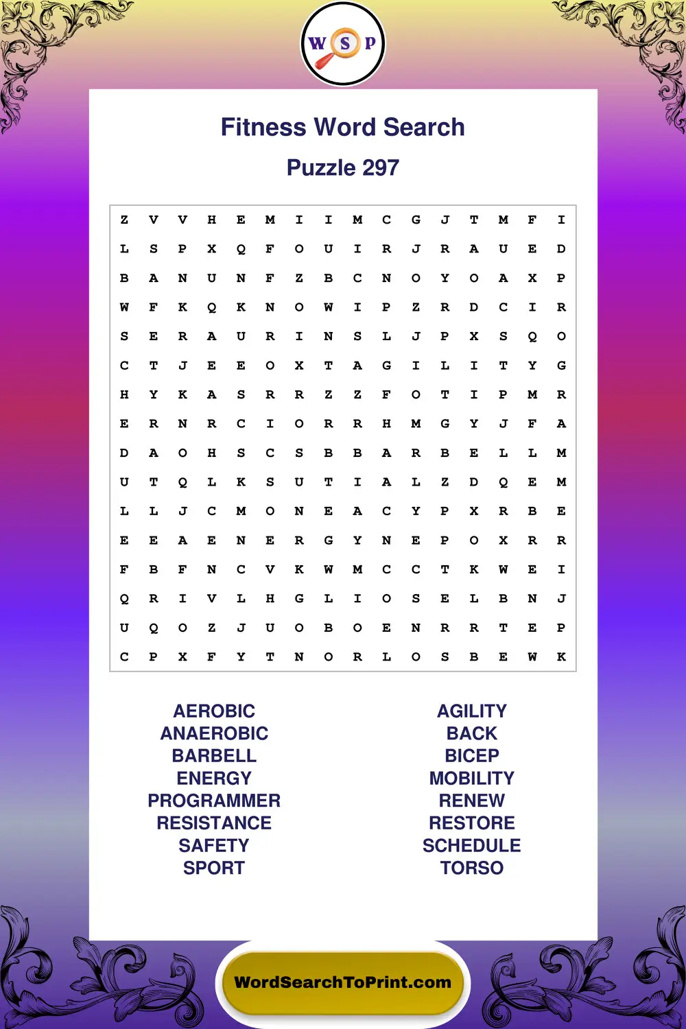 Fitness Word Search Puzzle 297