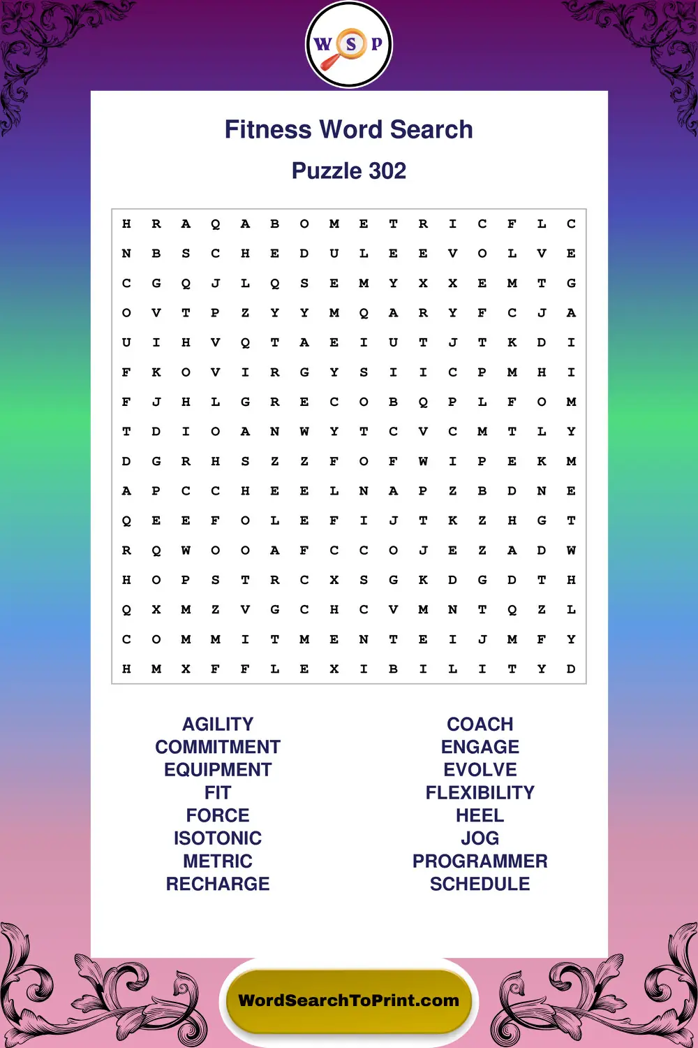 Fitness Word Search Puzzle 302