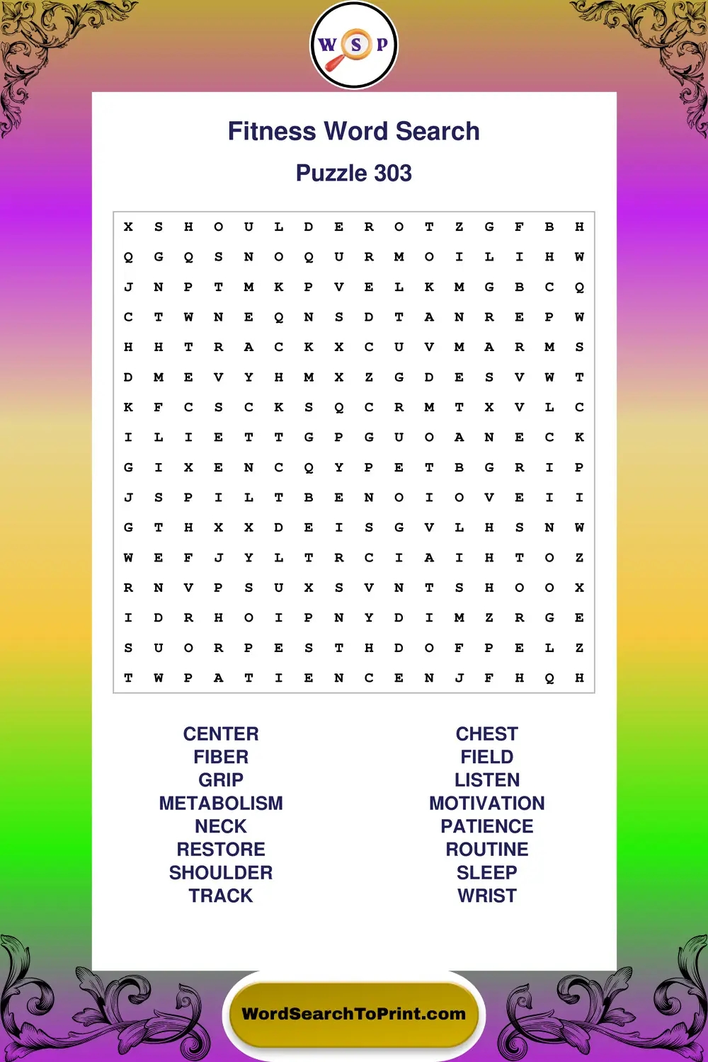 Fitness Word Search Puzzle 303