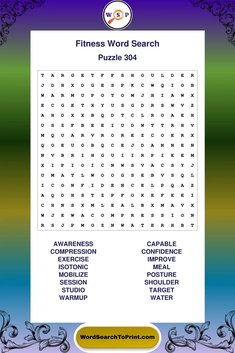 Fitness Word Search Puzzle 304